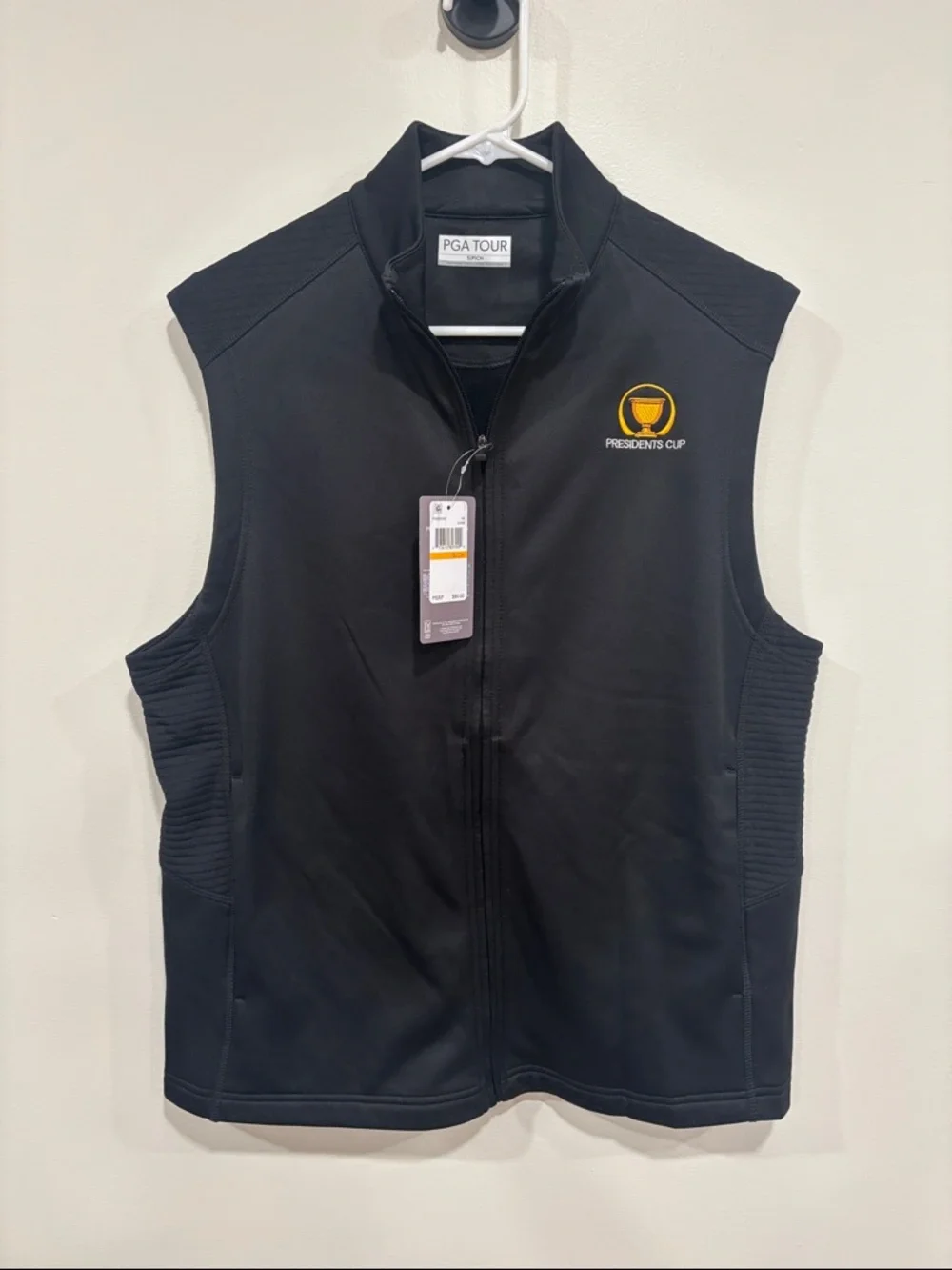 PGA TOUR Black Presidents Cup Sleeveless Zip Vest with Yellow Logo